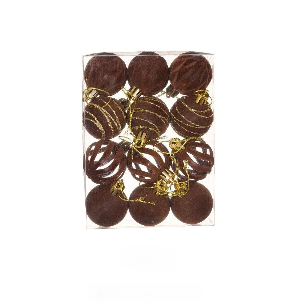 12pcs/Set 4CM Christmas Ball Ornaments Sparkling Velvet Christmas Spheres Plastic Flocking Christmas Tree Props Christmas Party