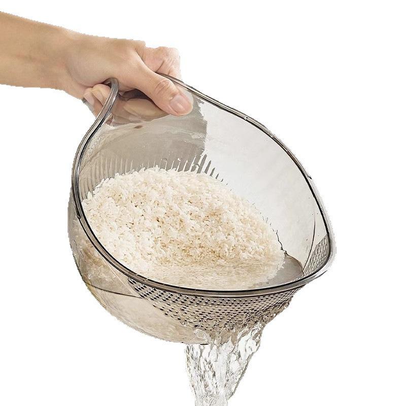 Transparent Plastic Rice Washing Colander with Handle - Multifunctional Basin for Rice and Vegetables