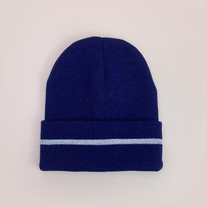 Unisex Knit Beanie With Reflective Stripes Outdoor Sports Warm Daily Wear
