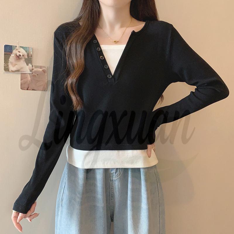 Spring 2026 Plus Size Women s Slimming Two-Piece Layer Shirt 4XL чёрный