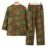 Plus Size Cotton Linen Floral Suit - Two-Piece Homewear Set for Middle-Aged & Elderly Women