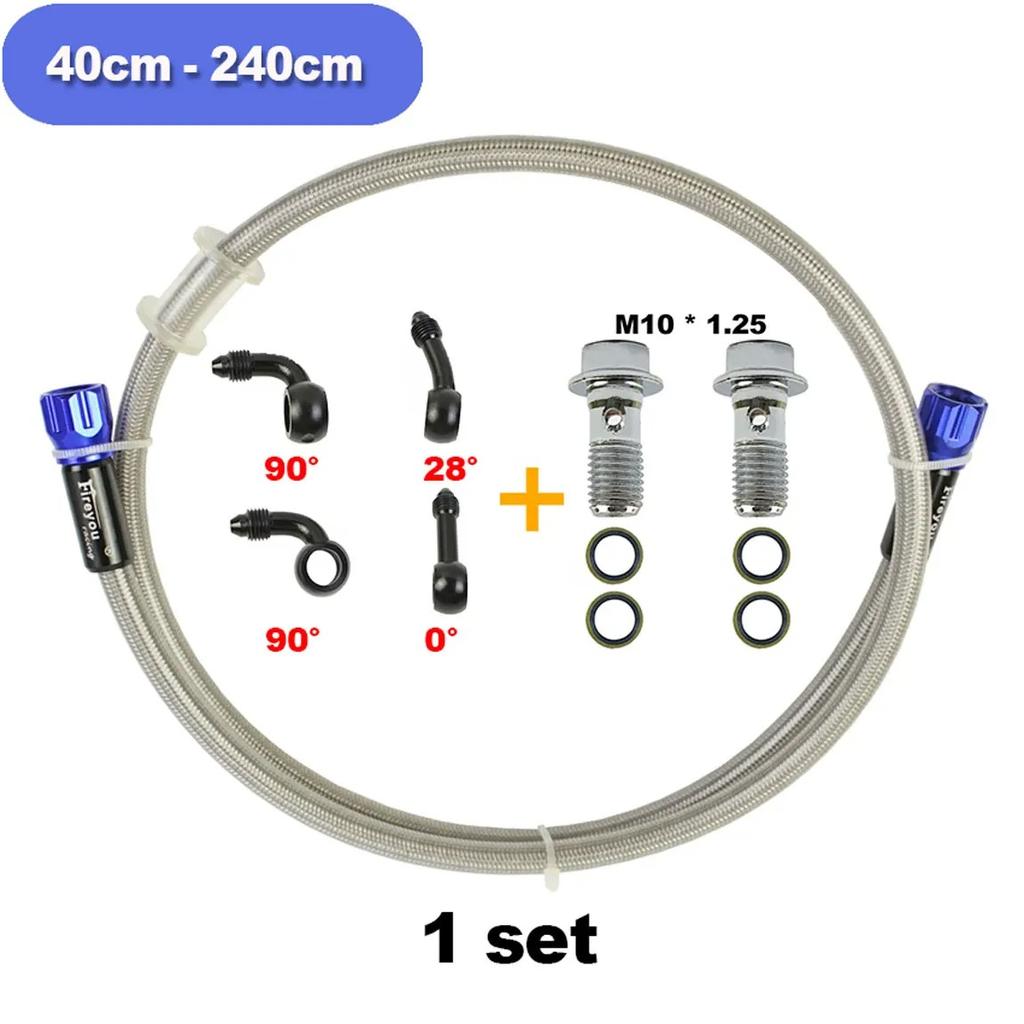 Motorcycle Steel Hydraulic Brake and Clutch Hoses, Equipped with Two M10 Brake Screws, Suitable for All Types of Motorcycles.