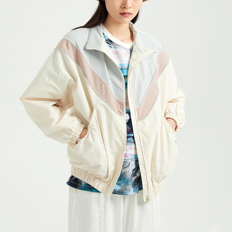 Li-Ning Loose Color Block Stand Collar Jacket Women Jackets Eggshell-Gray AFDR034-3