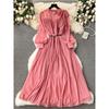Early Spring Dress Women's 2024 New Arrival Sweet Bows Heavy-Duty Pleated Chiffon Dress Puff Sleeves Vacation Skirt