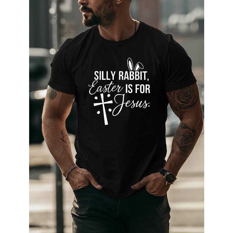 European size [Silly Rabbit Men's T-Shirt] Silly Rabbit Easter Is for Jesus Men's Summer Short-Sleeved T-Shirts - Printed Casual Round Neck Tops