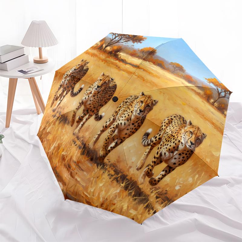 1 PC Automatic Folding Umbrella - Golden Leopard Pattern, Portable & Foldable Design with 8 Ribs, Christmas Birthday Gifts