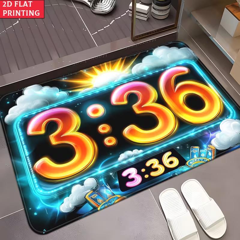 Electronic Clock Doormat Neon Digital Display Number Pattern Entrance Rug Modern Home Decor Soft Non-Slip Welcome Mat