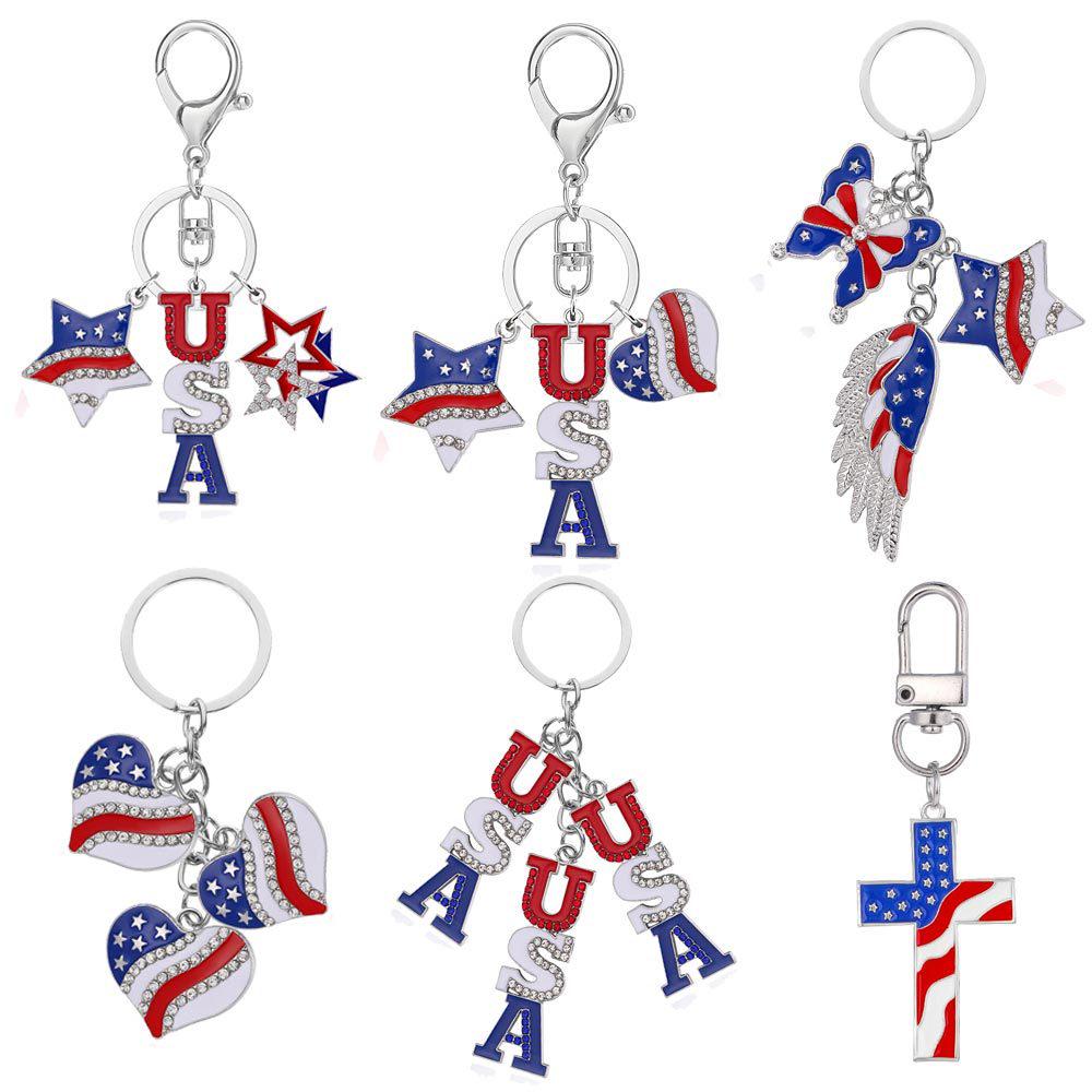 American Independence Day Keychain: Wings, Flag, Stars & Heart USA Pendant