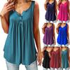 Eleganti Bluse Tunica Svasate da Donna con Scollo O e Volant in Chic Design Senza Maniche con Bottoni