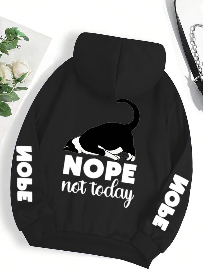 Casual Woman Men Hoodies Nope Not Today Cute Cat Printing Pullovers Loose Pocket Warm Fleece Sweatshirts Autumn Female Clothing
