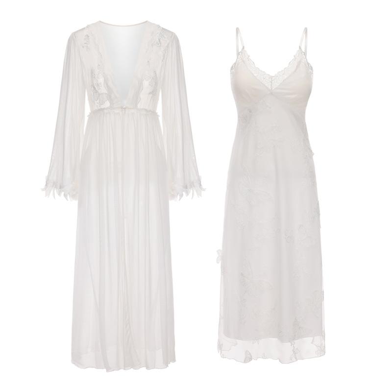 Women's Plus Size Summer Embroidered Padded Cami Sleep Dress with Robe Set