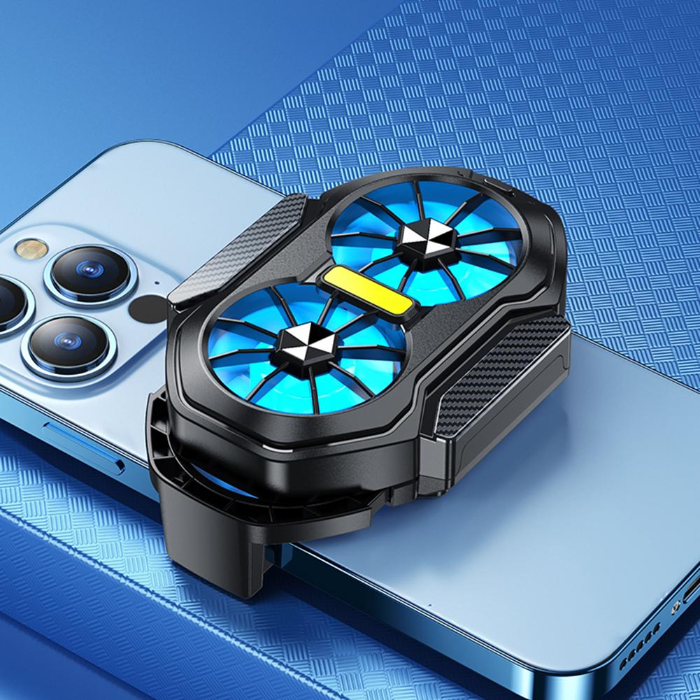 Dual Fan Portable Game Heat Sink Plug-in/Rechargeable Cooling Case Air Cooling with Blue Light for Iphone Xiaomi Huawei Samsung