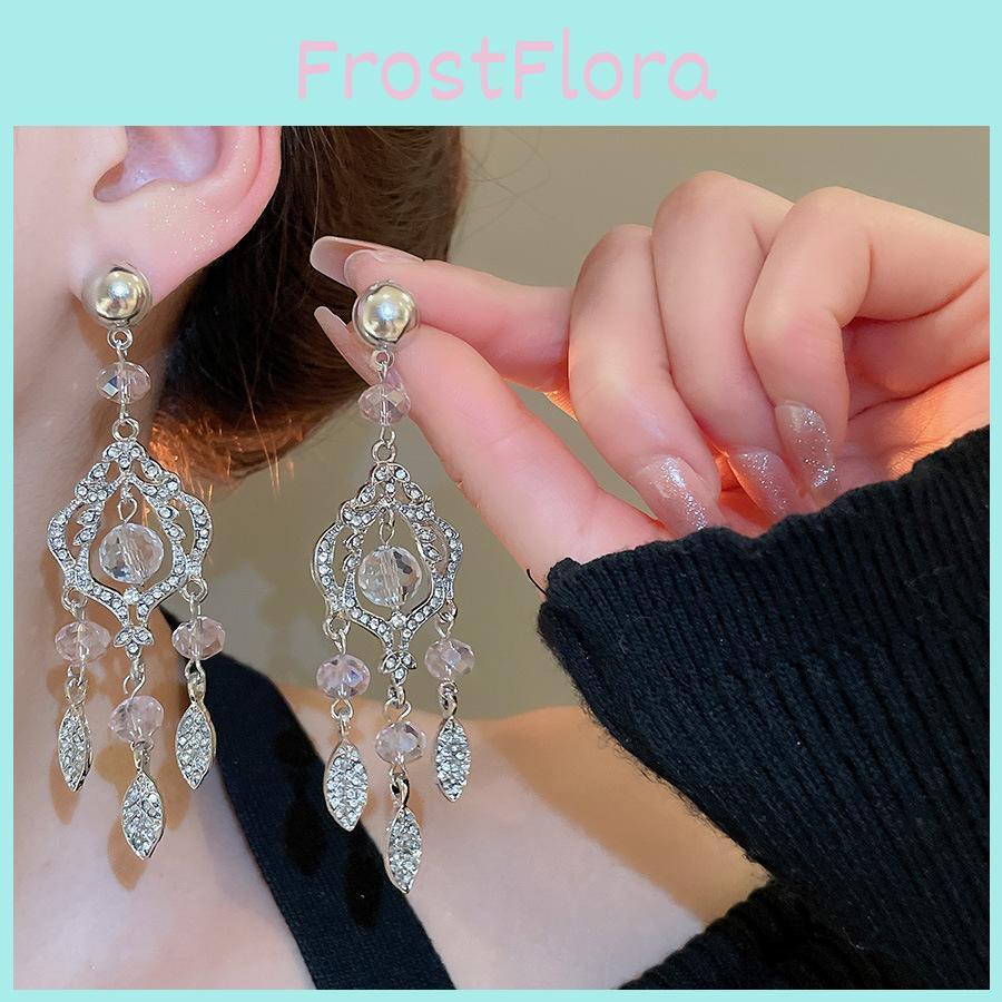 Vintage Leaf Dangle Earrings With Rhinestone Glass Beads For Women