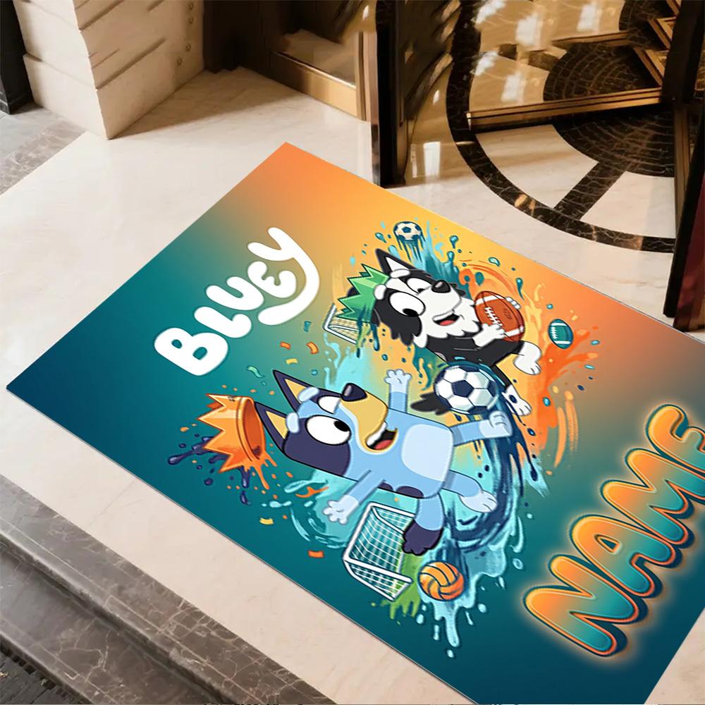 Bluey Sports Adventure Personalized Text Floor Mat Perfect for Decorate room Study room Balcony Playrooms Antislip Carpet Decorate Offices