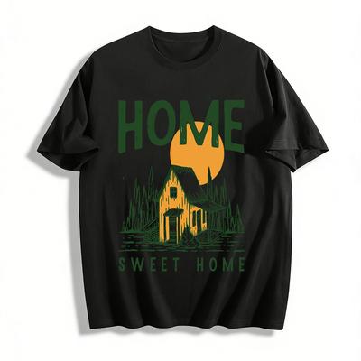 Home Sweet Home Country Cabin Graphic Casual Short Sleeve T-Shirt Pure Cotton T-shirt
