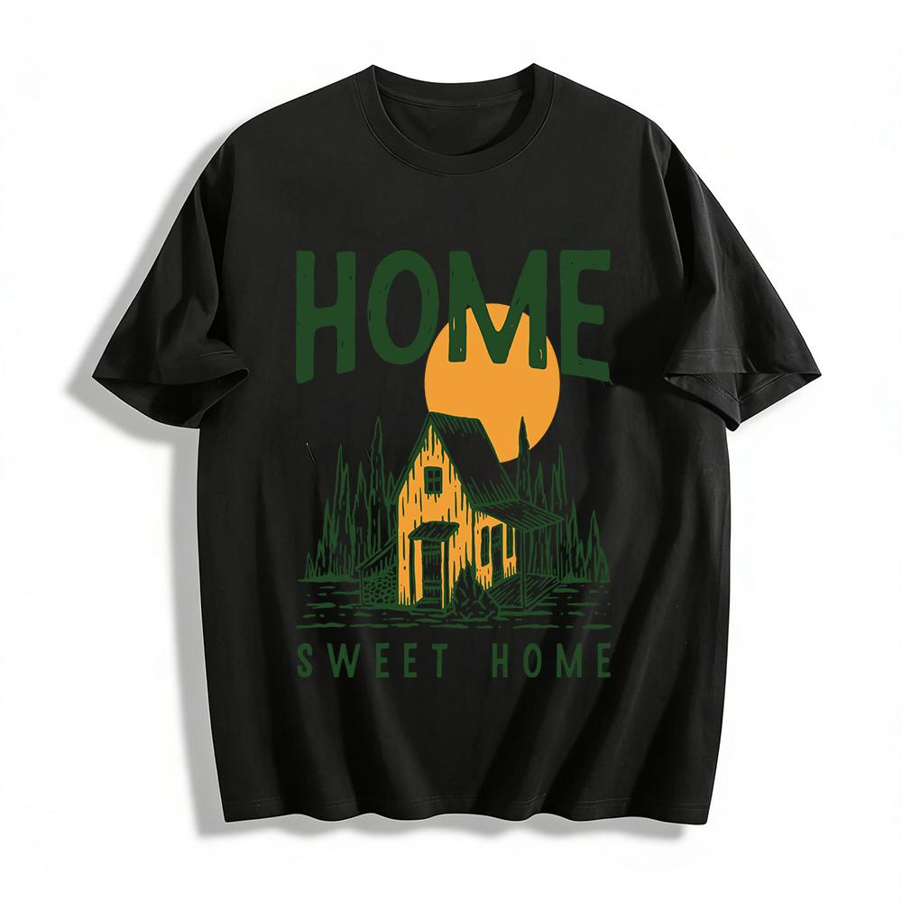 

Home Sweet Home Country Cabin Graphic Casual Short Sleeve T-Shirt Pure cotton T-shirt XXS
