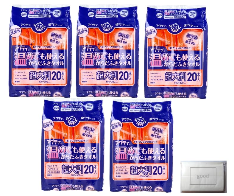 

[Набор из 5 штук + Бонус] Теплые салфетки для тела, Очень большие, 60x30см, В индивидуальной упаковке, 20 салфеток x 5 упаковок (Всего 100 салфеток) + Бонус, Белый