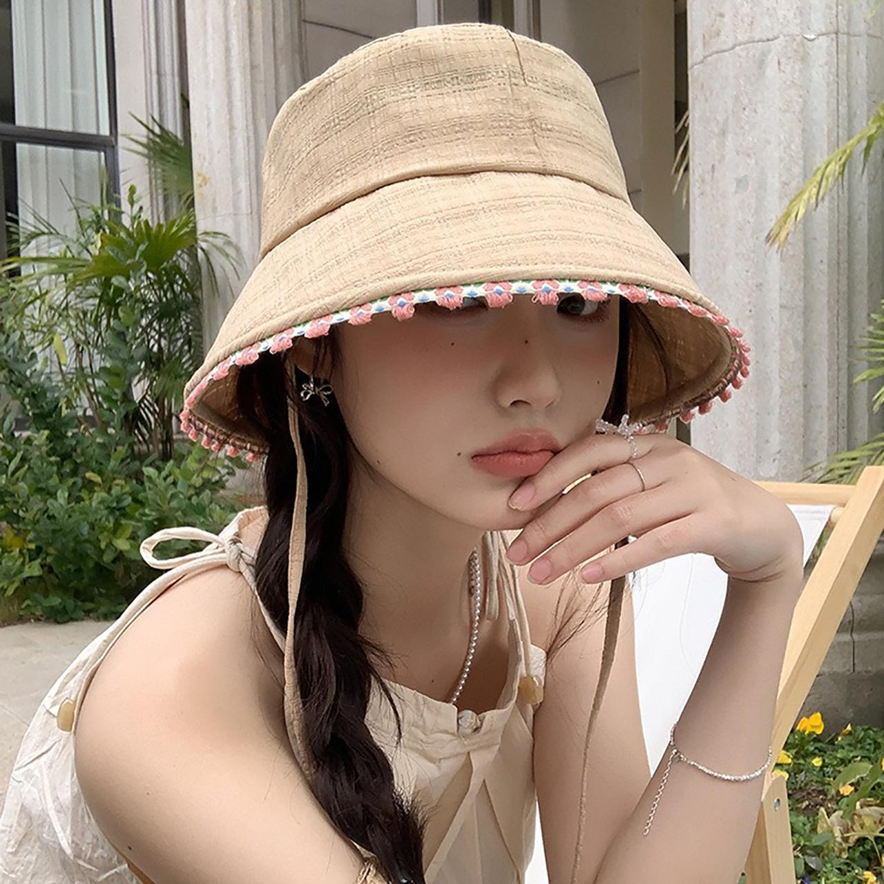 

Summer Wide Brim Fisherman Hat For Women Lace Flower Brim Basin Cap Outdoor Sunshade Girl Bucket Hats