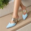 Women Mules Pumps Pointed Toe Thin High Heels Narrow Band Concise Ladies Fashion Shoes Spring Autumn Yellow 46