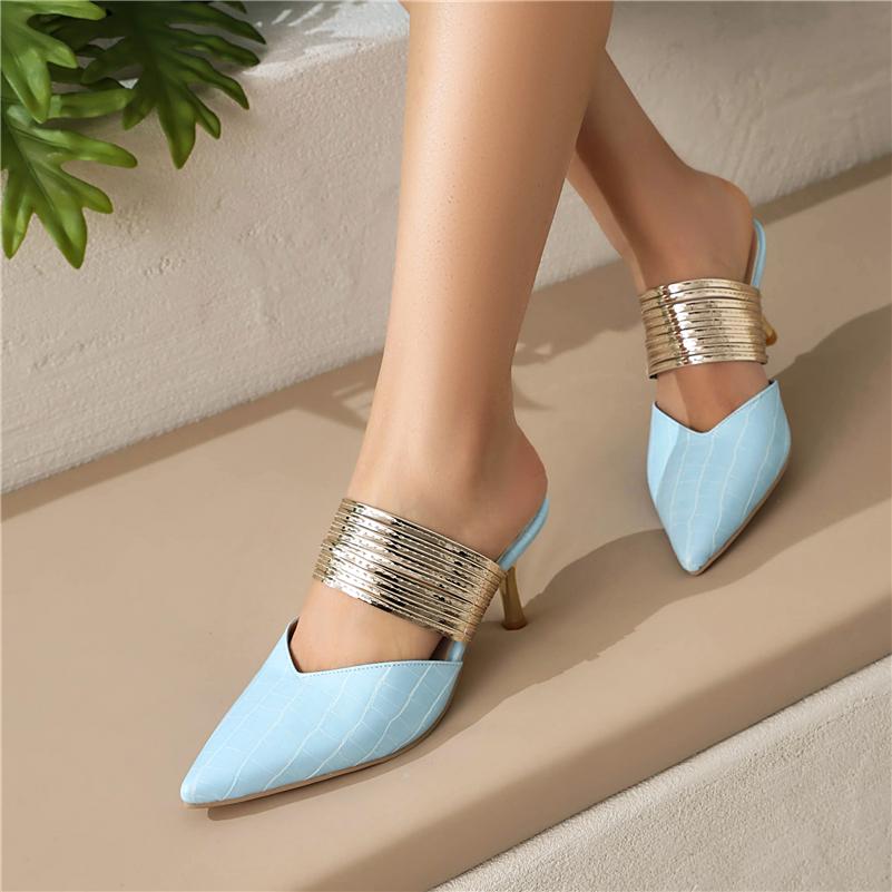 Women Mules Pumps Pointed Toe Thin High Heels Narrow Band Concise Ladies Fashion Shoes Spring Autumn Yellow 46
