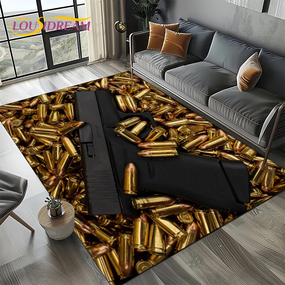 27 Style Retro Guns Pistol Ammunition Bullet Cartridge AK M4 Rug Carpet for Living Room Bedroom Decor,Non-slip for Sofa Doormat