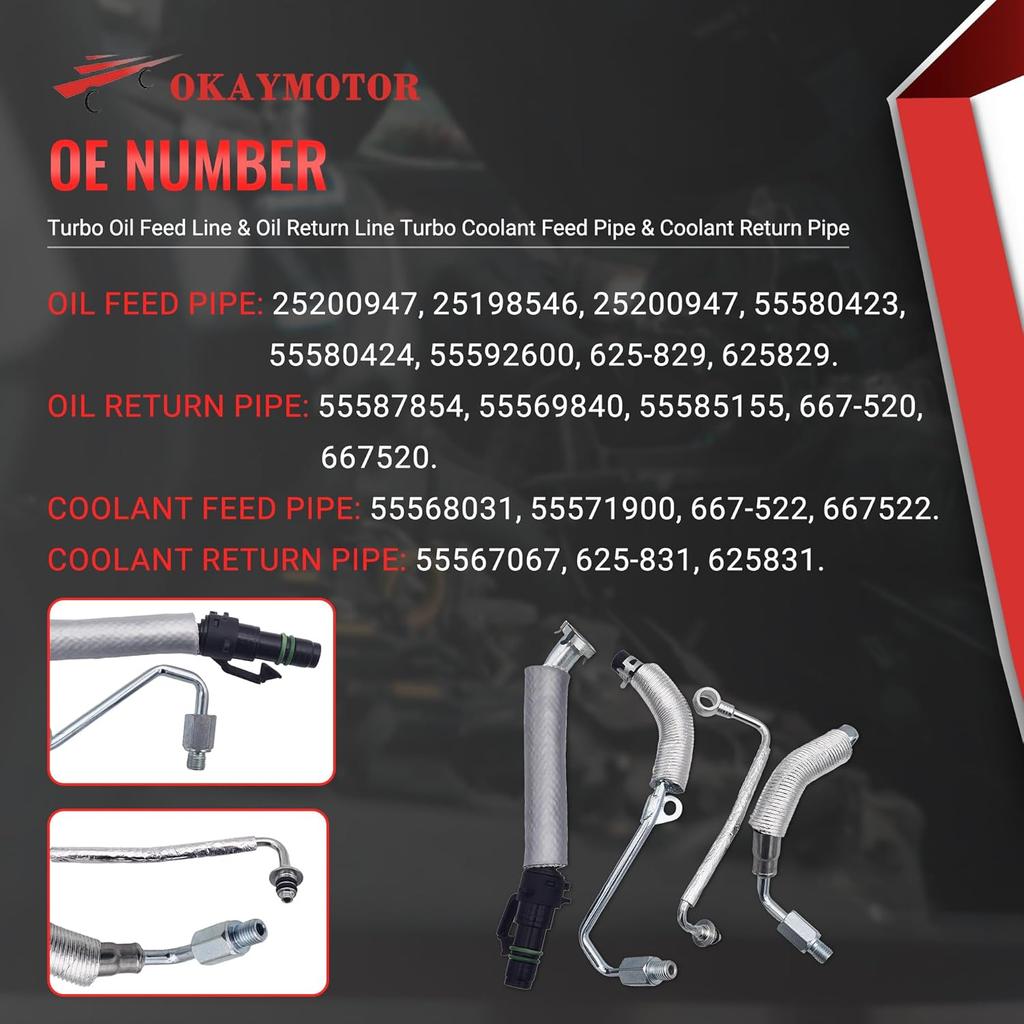 Turbo Oil Feed Line & Oil Return Line Turbo Coolant Feed Pipe & Coolant Return Pipe for 2011-2021 Buick Encore Chevrolet Cruze Sonic Trax 1.4L