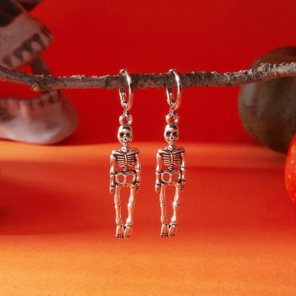 Metal Ghost Ear Studs Skeleton Skull Dangle Earrings Exaggerated Halloween Earrings Unisex