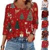 Women's Fashion Casual 3/4 Christmas Print Color Shirt Women's Round Neck Tops