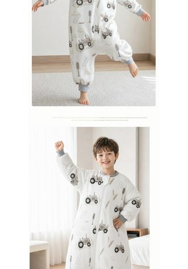 Saco de Dormir Infantil 100% Algodão com Pernas Separadas: Pijama de Peça Única Espessado Anti-Chute para Outono/Inverno
