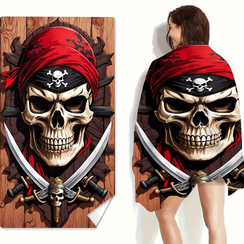 

Pirate Skull Pattern Microfiber Beach Towel, Multi-Purpose for Seaside Pool Bathroom Camping Yoga W40*H60(CM)