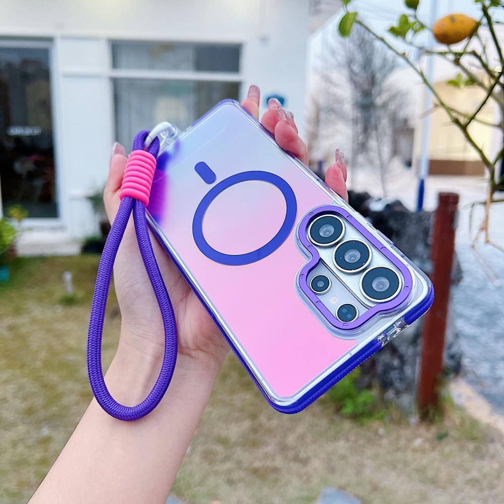 

Gradient Clear Wrist Strap TPU Case for Samsung Galaxy S26 S25 S24 S23 Plus Ultra S25 S24 FE S25 Edge A35 A54 A36 A56 A17 Cover Galaxy A17 5G фіолетовий