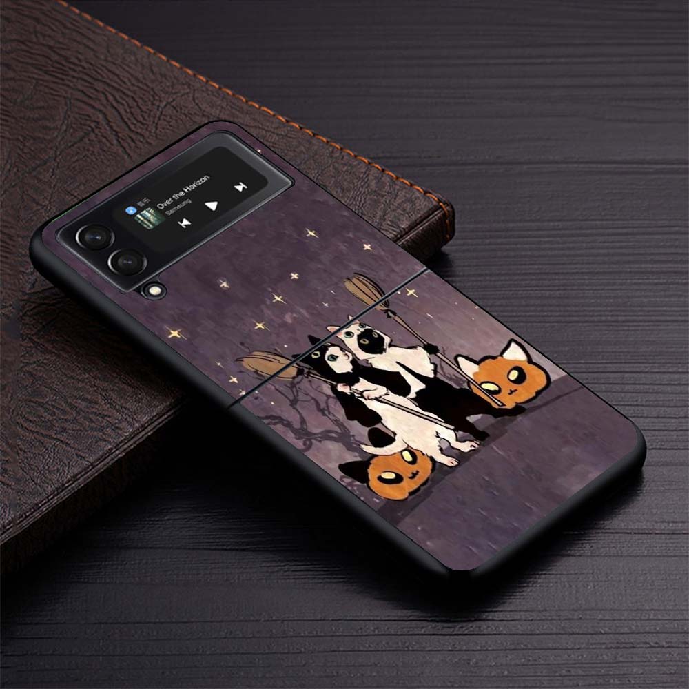 Witch And Cat Colorful Cute Phone Case For Samsung Galaxy Z Flip3 Flip4 Flip5 Flip6 Flip7 For Z Flip 7 6 5 4 3 5G Hard Folding C