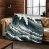 Blue Sea Waves Scenery Flannel Blanket Soft Warm Throw Blanket for Bedroom Living Room Bed Travel Camping Picnic Gift Kids