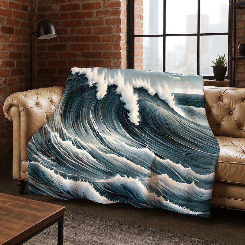 Blue Sea Waves Scenery Flannel Blanket Soft Warm Throw Blanket for Bedroom Living Room Bed Travel Camping Picnic Gift Kids