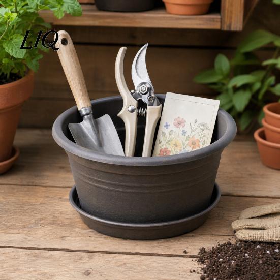 Non-slip Bulb Growing Pots Plant Pot with Saucer, 10 Inch 13 Wide Flowerpot Drainage Flower Saucer Holes, Indoor Outdoor Planter for Tulips