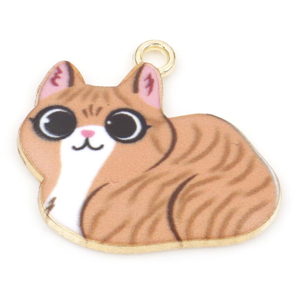 10 PCs Cartoon Enamel Cat Animal Charms Cute Gold Color Metal Pendants for DIY Necklace Bracelets Jewelry Making 23mm x 22mm
