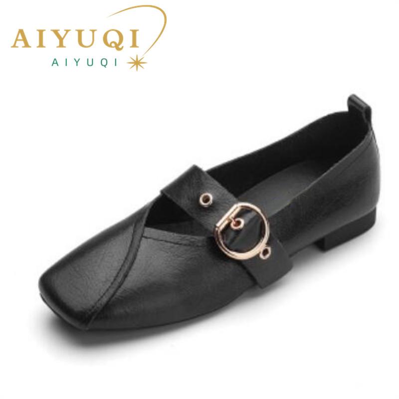 Fashion AIYUQI Ladies Spring Shoes 2025 New Genuine Leather Mother Flat Shoes Casual Large Size 41 42 43 Square Comfortable Women Shoes