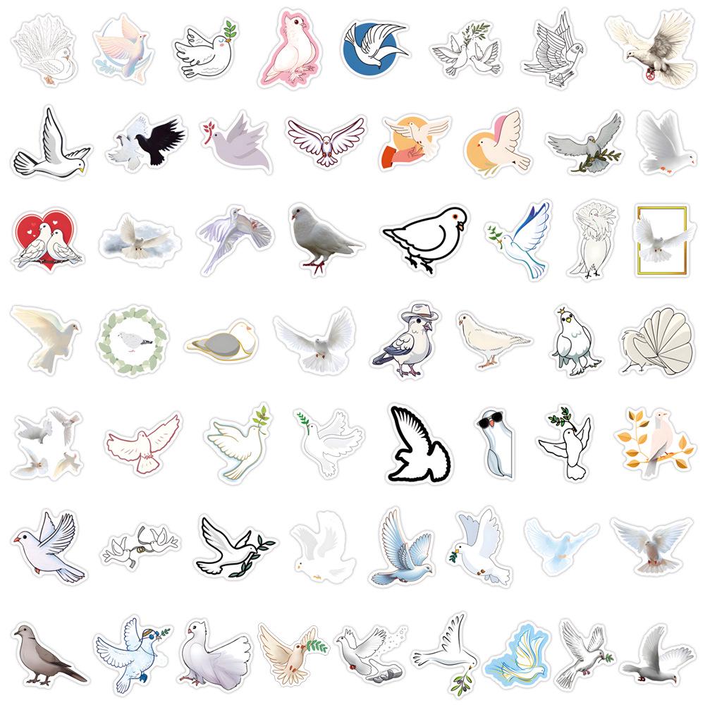 

55 Cartoon White Dove Stickers: Peaceful Decoration for Journals, Laptops, Water Bottles & More, Waterproof & Versatile.