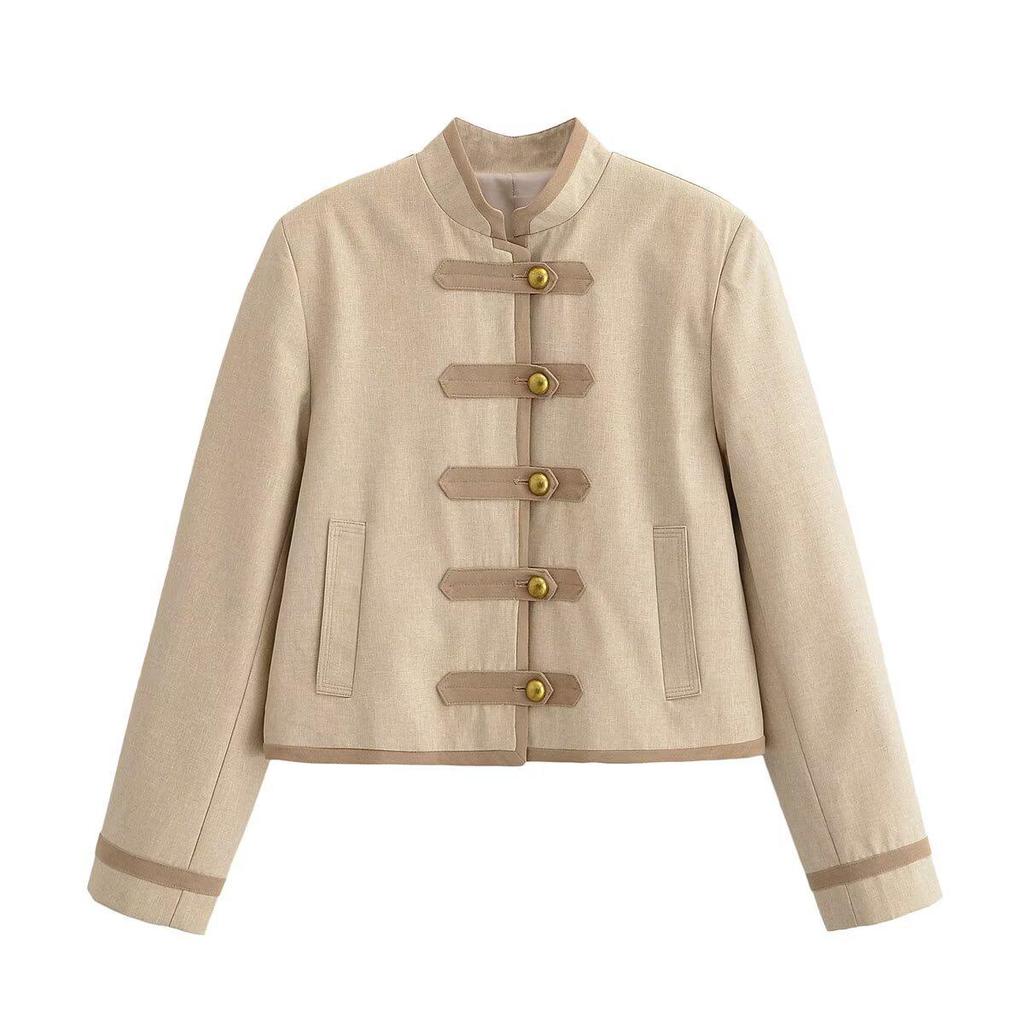 2025 Winter Damen Retro Froschknopf Stehkragen Jacke
