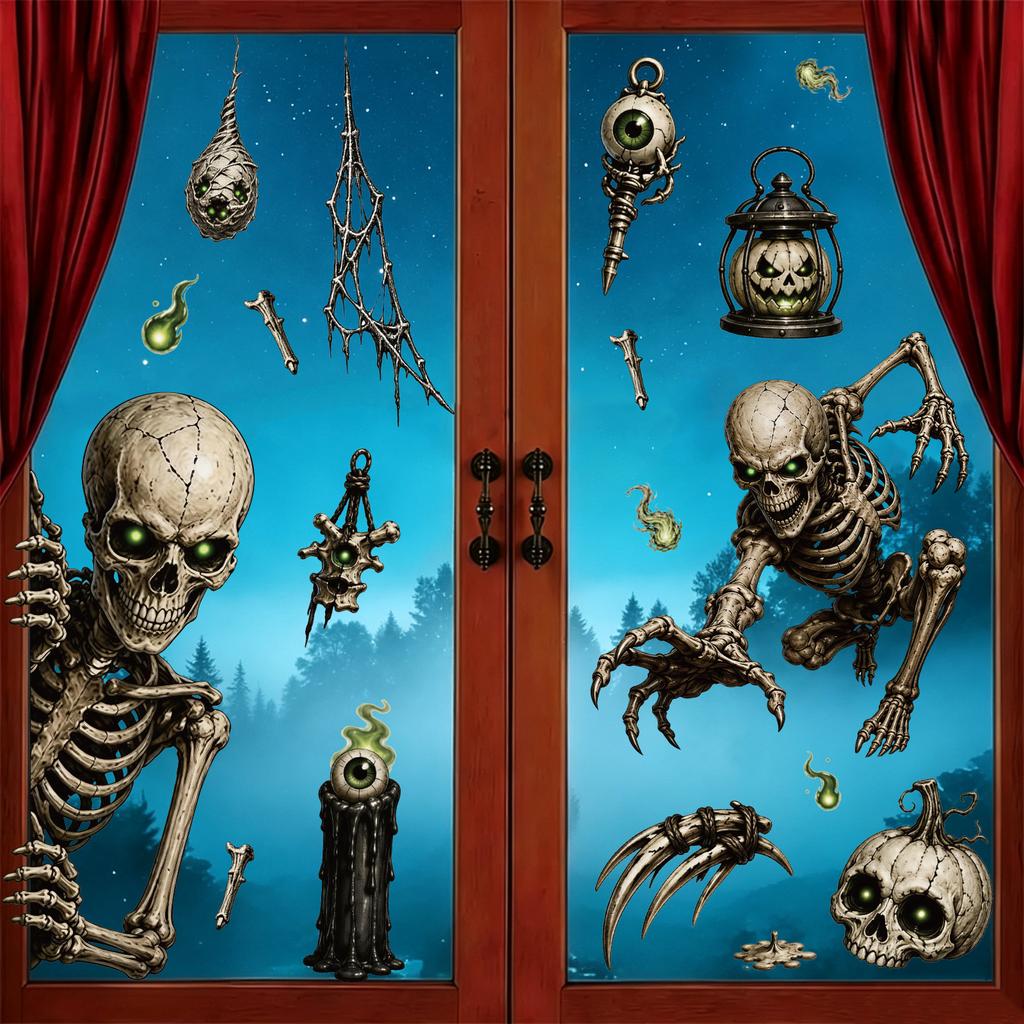 Halloween Stickers Skull Glass Stickers Halloween Party Supplies Horror Vibe Static Stickers