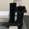 Eilyken Autumn Fashion Square Clip Toe Women Knee High Boots Sandals Square Low Heels Buckle Strap Vintage Shoes Long Botas
