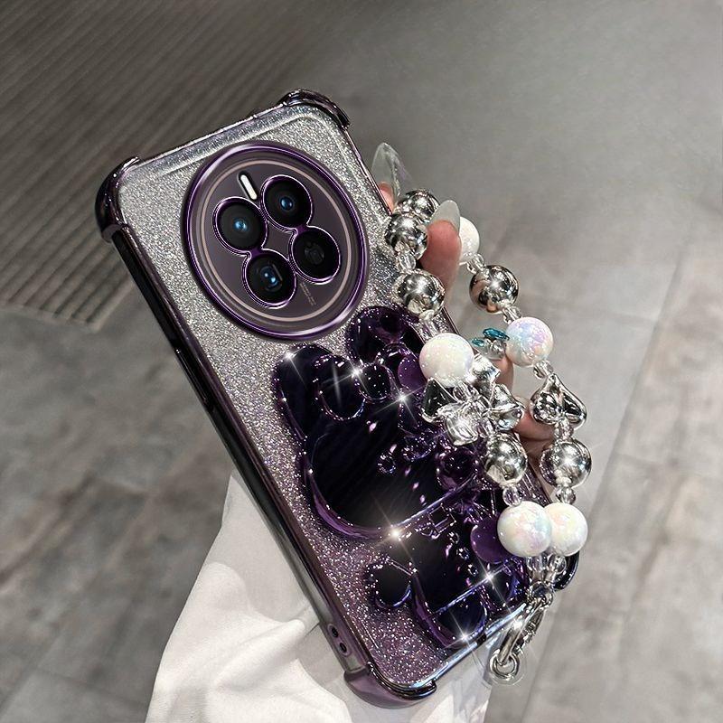 

Чехол для телефона с зеркальным кронштейном в виде кролика для magic 7 6 lite 5 pro Honor X9C X8C X7C С браслетом Четырехугольная амортизирующая оболочка с воздушной подушкой Case & Holder&Honor X9c фиолетовый