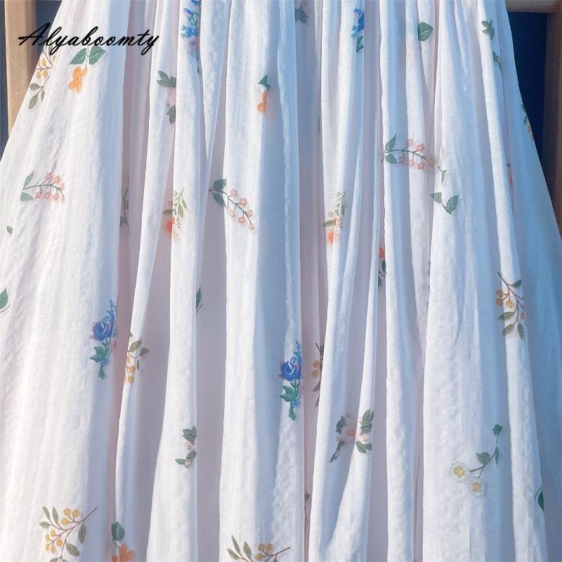 Prairie Chic Spring Summer Women Midi Skirt Elastic Waist Light Pink Floral Print A-Line Skirt Elegant Feminine Sweet Skirts Womens