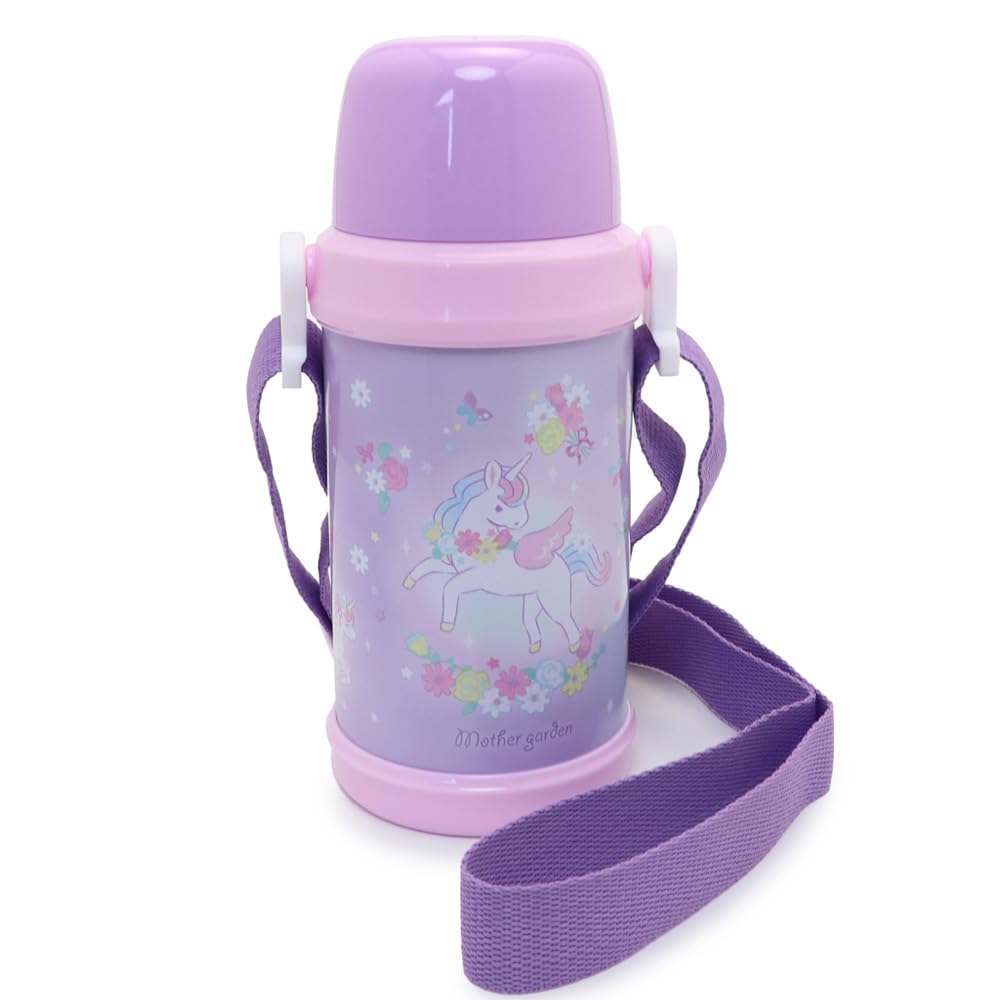 Mother Garden Stainless Steel Bottle Direct for Stainless Water Character Includes Cup 2-Way "Unicorn" 600mL, Drinking, Insulated, Girls, 600ml,