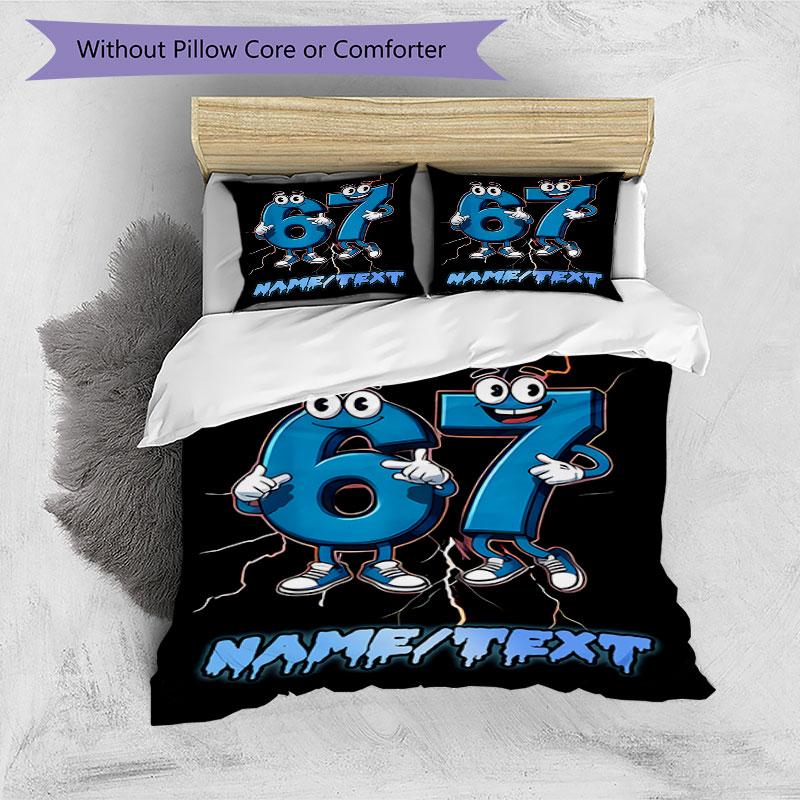 3PC Custom Name "Cartoon Numbers Adventure" Bedding Set Printed Bedding Set Duvet Cover Closure Includes 1 Duvet Cover & 132 Pillowcases for Bedroom