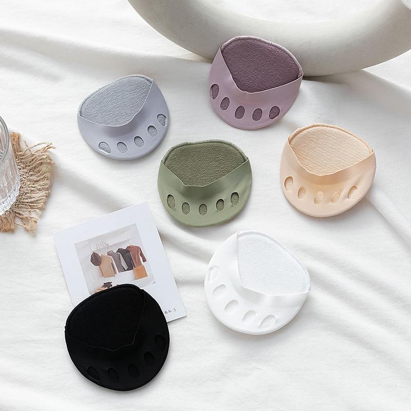 Almohadillas para el antepié de cinco dedos para mujer, calcetines invisibles de tacón alto, medias plantillas sin dedos, calcetines hasta el tobillo de corte bajo para mujer