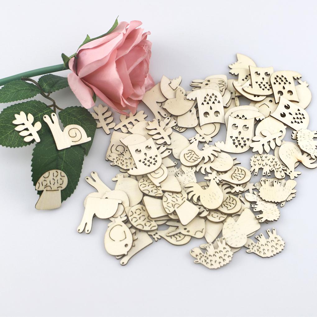 200x Animal Flower Leaf Pattern Multi-function DIY Pendant Handmade Practical Home Decoration Scrapbooking Craft Wooden Ornament