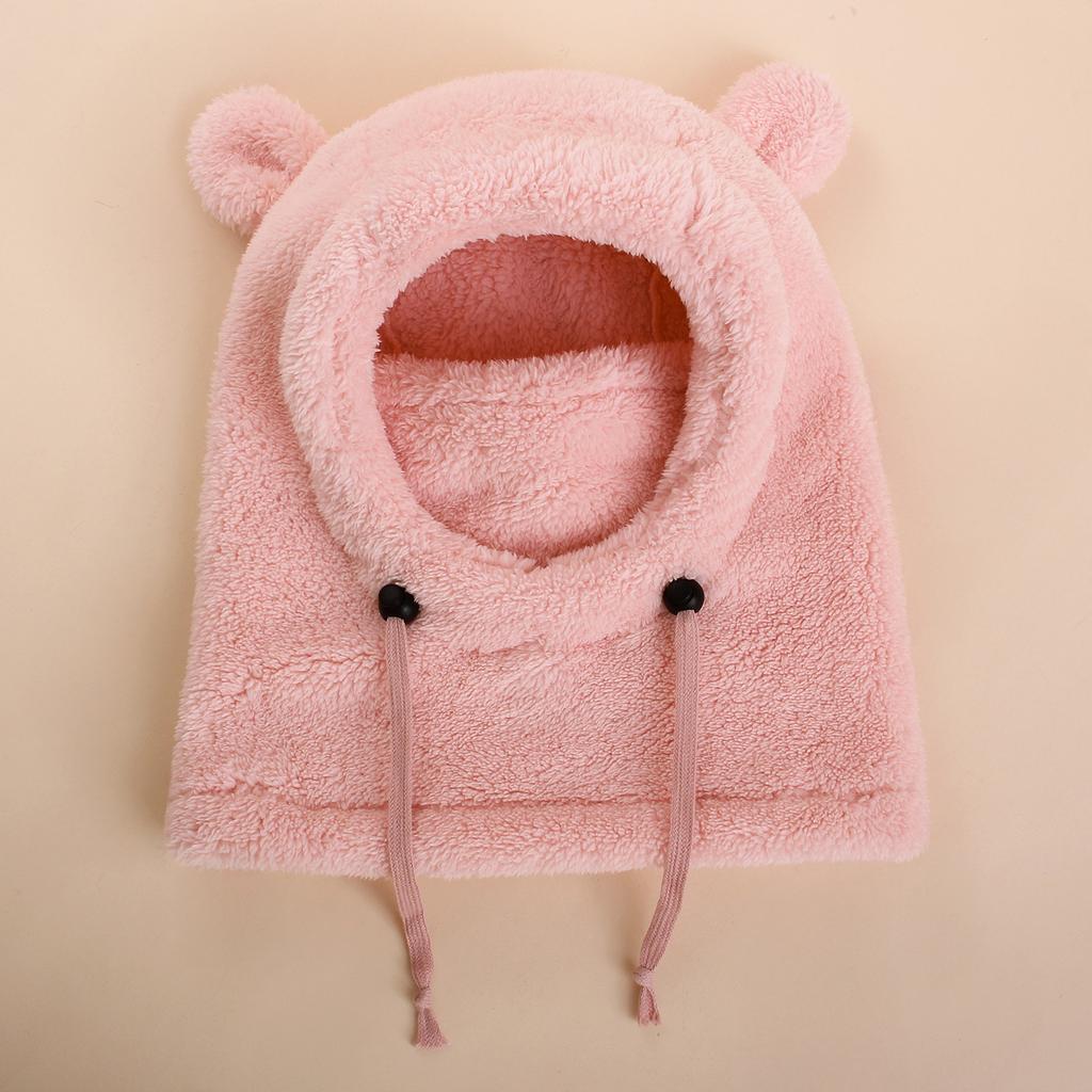 Kids Thermal Hat with Face Cover Animal Ear Flap Winter Warm Balaclava Style Integrated Neck Warmer Windproof Cold Weather Hood for Children