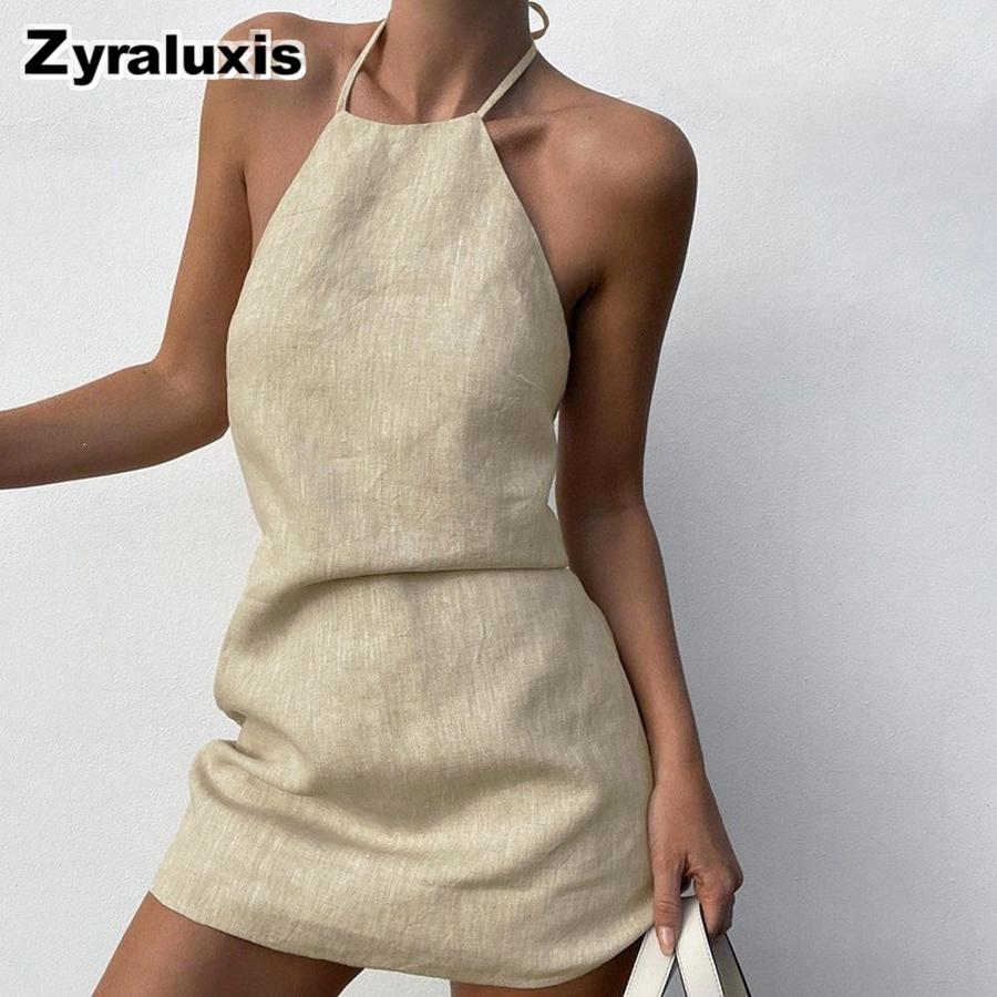 New Spring Summer Women s Cotton Linen Dress for Women Short Skirt Summer Dresses High-End Fashion Elegant Style S