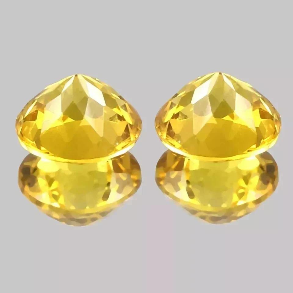 Natural Ceylon Round Cut 20 Ct Yellow Sapphire Certified Loose Gemstone Pair